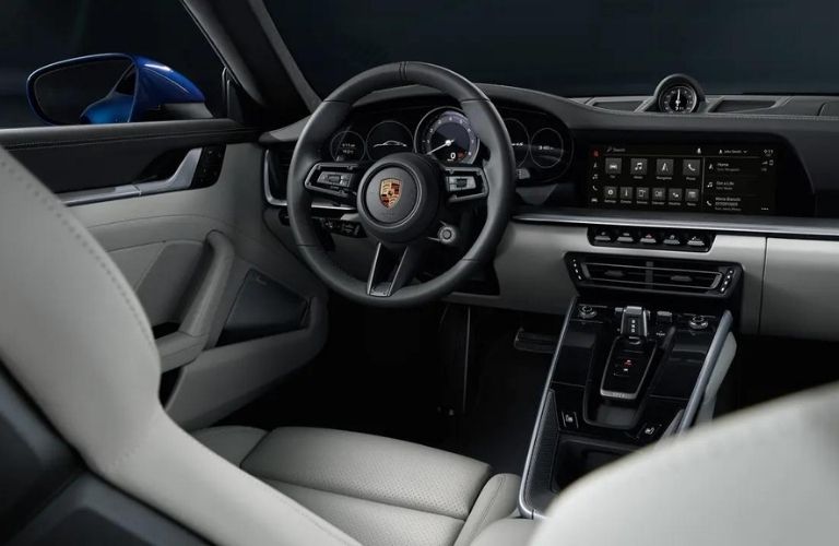 2022 Porsche 911 Carrera GTS front seat with steering wheel view