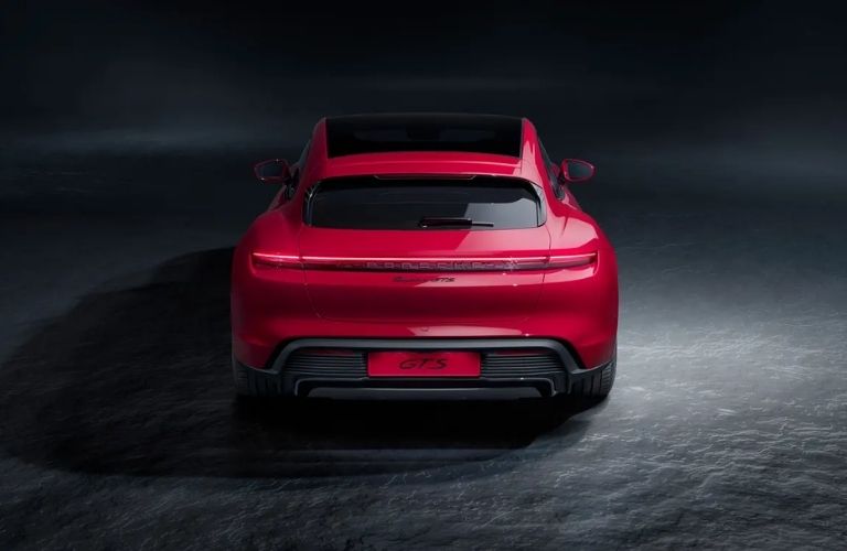 Rear view of a red 2022 Porsche Taycan