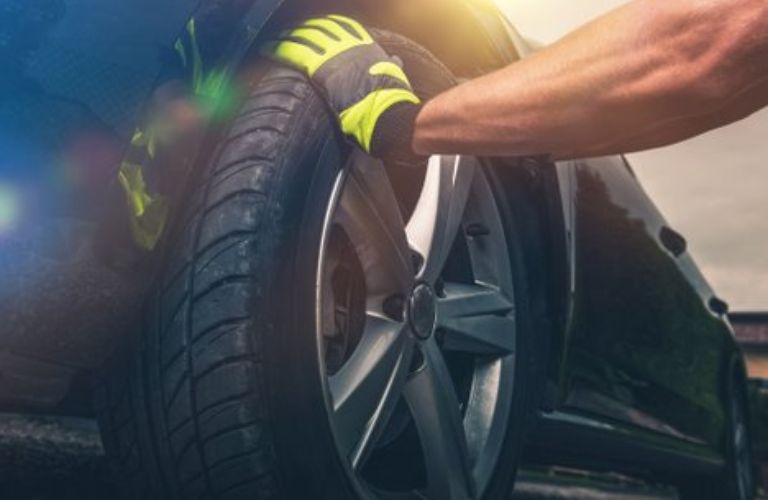 Tire change in a auto repair shop